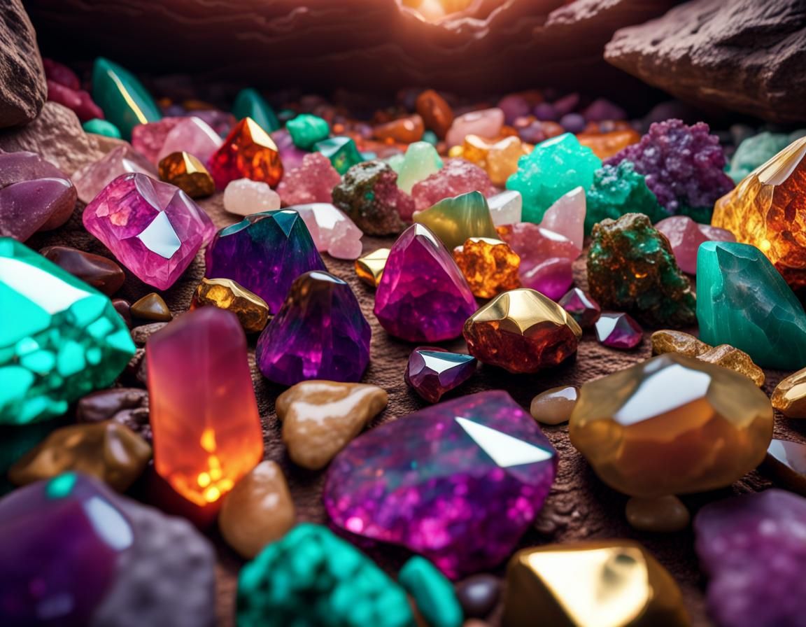 Enchanted Crystal Cave with Colorful Polished Stones