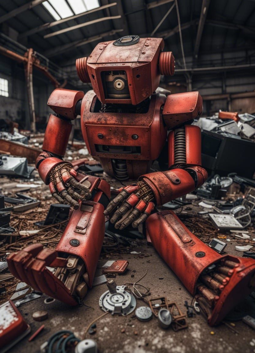 Rusty Robot Graveyard in Abandoned Warehouse
