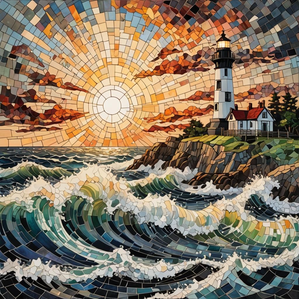 Gemstone Mosaic of Stormy Coastal Landscape