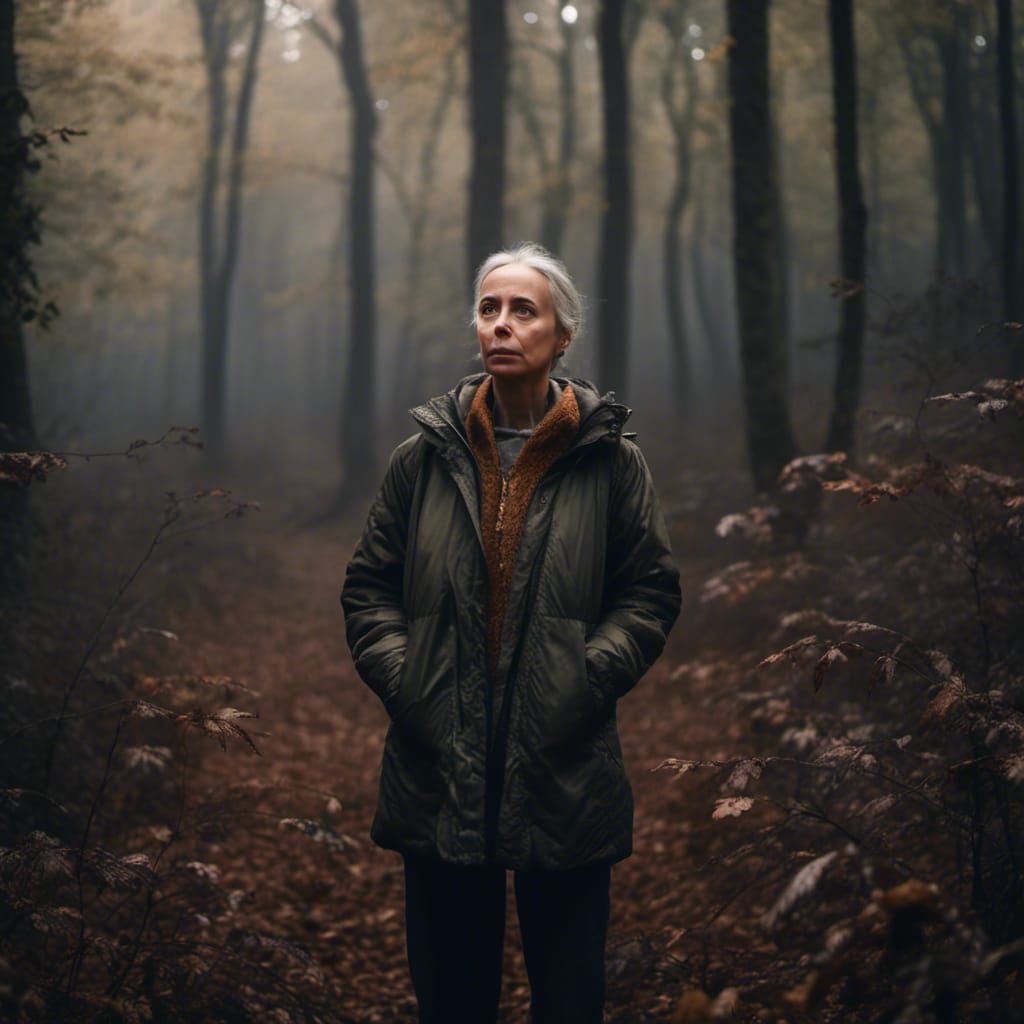 Moody Portrait in Forest with Chiaroscuro Lighting