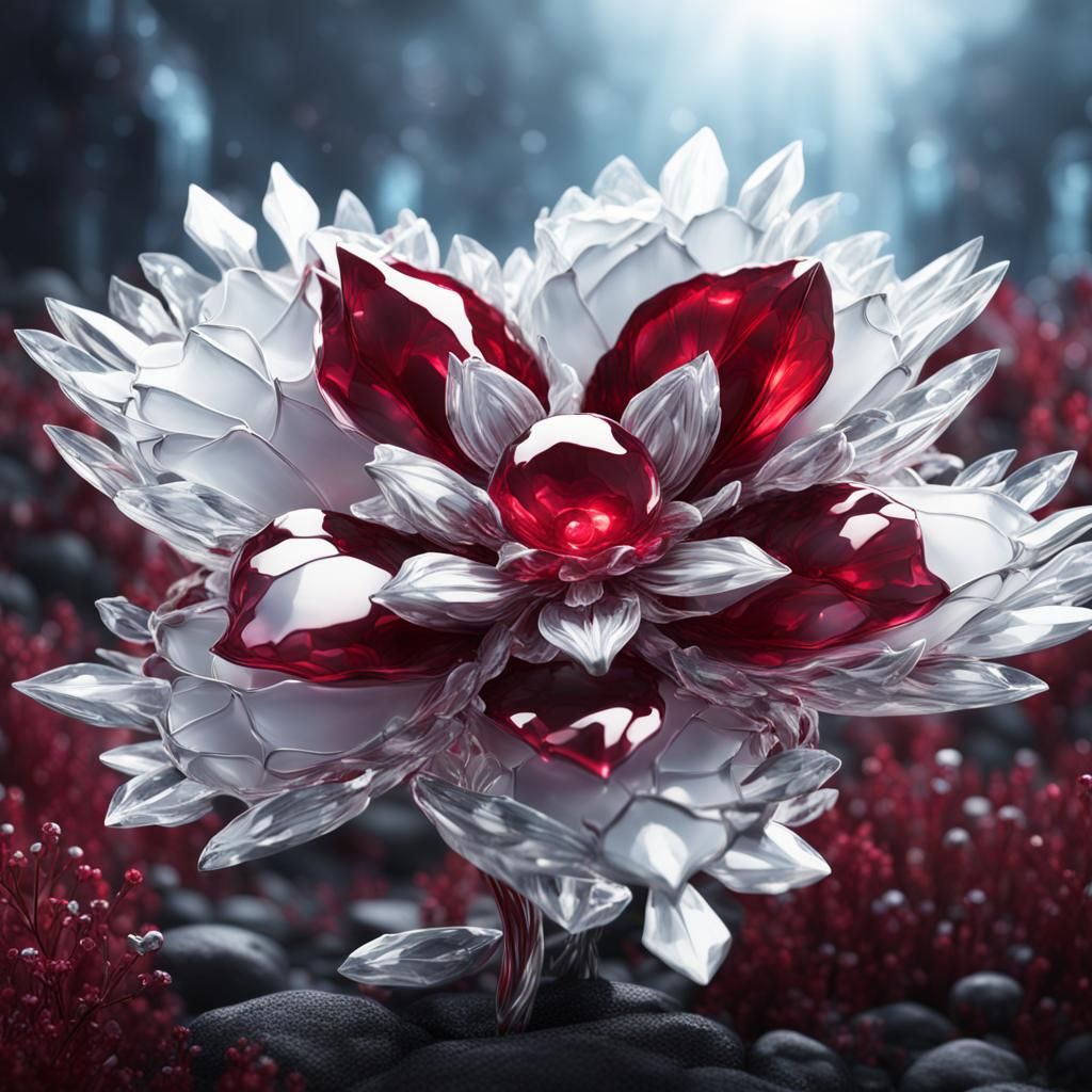 Ruby and White Crystal Flower, Matte Painting