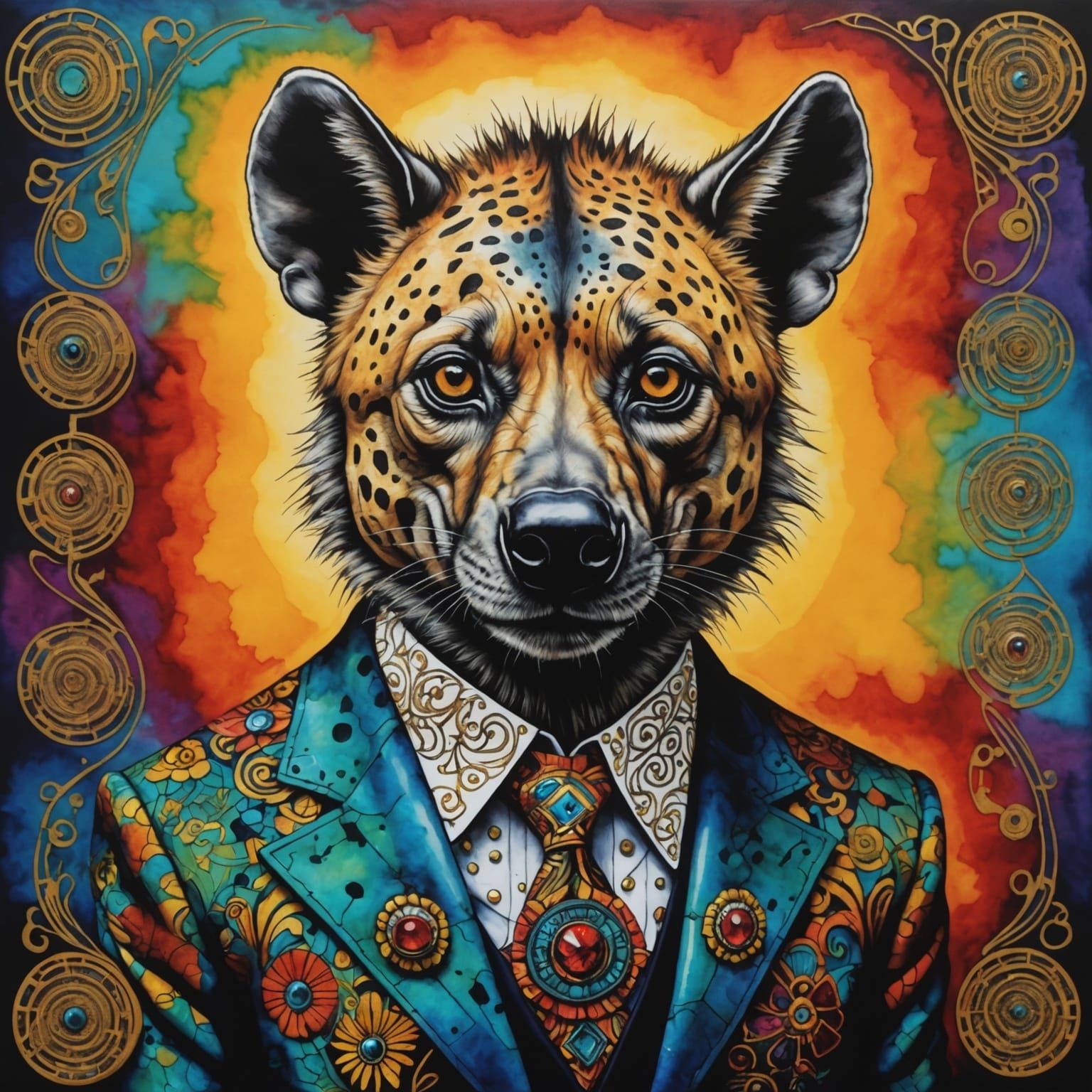 Anthropomorphic Hyena in Casablanca, Alcohol Ink Art