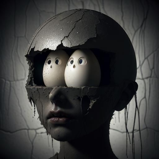 Surreal Egg Heads in Dark Room: Macro Photography