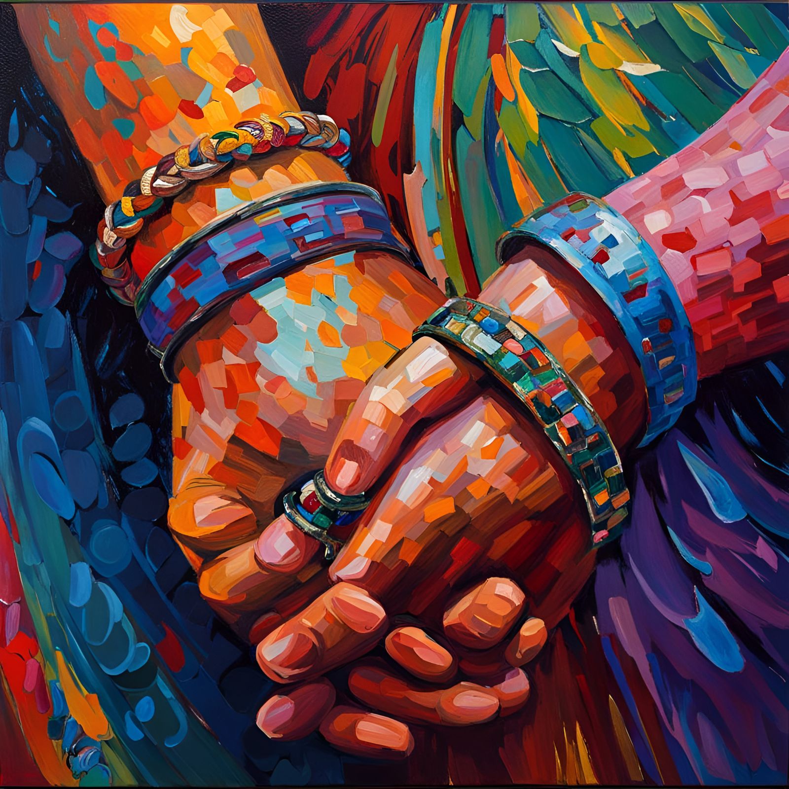 Friendship Bracelets, Neo-Impressionism, Expressionist Style, Detailed Oil Painting 🖼️💛
