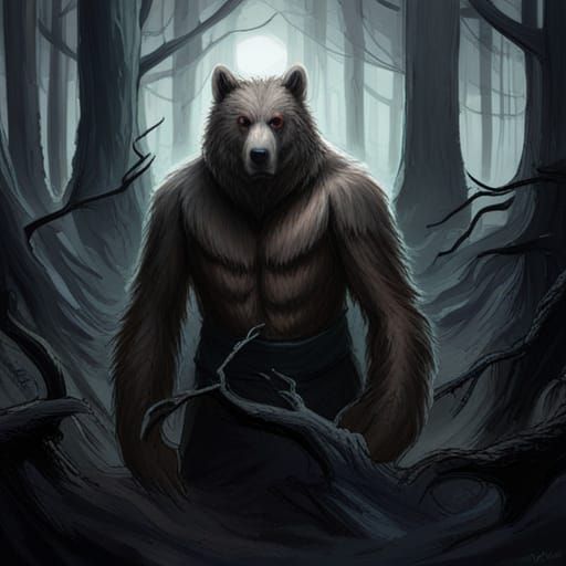 Demonic Werebear in High Gothic Noir Style