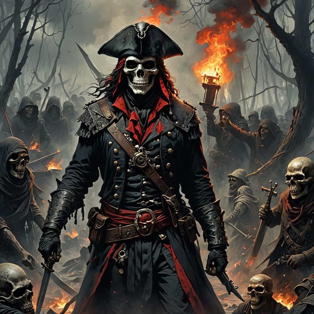 Pirate Skull with Red Eyes in Horror Style