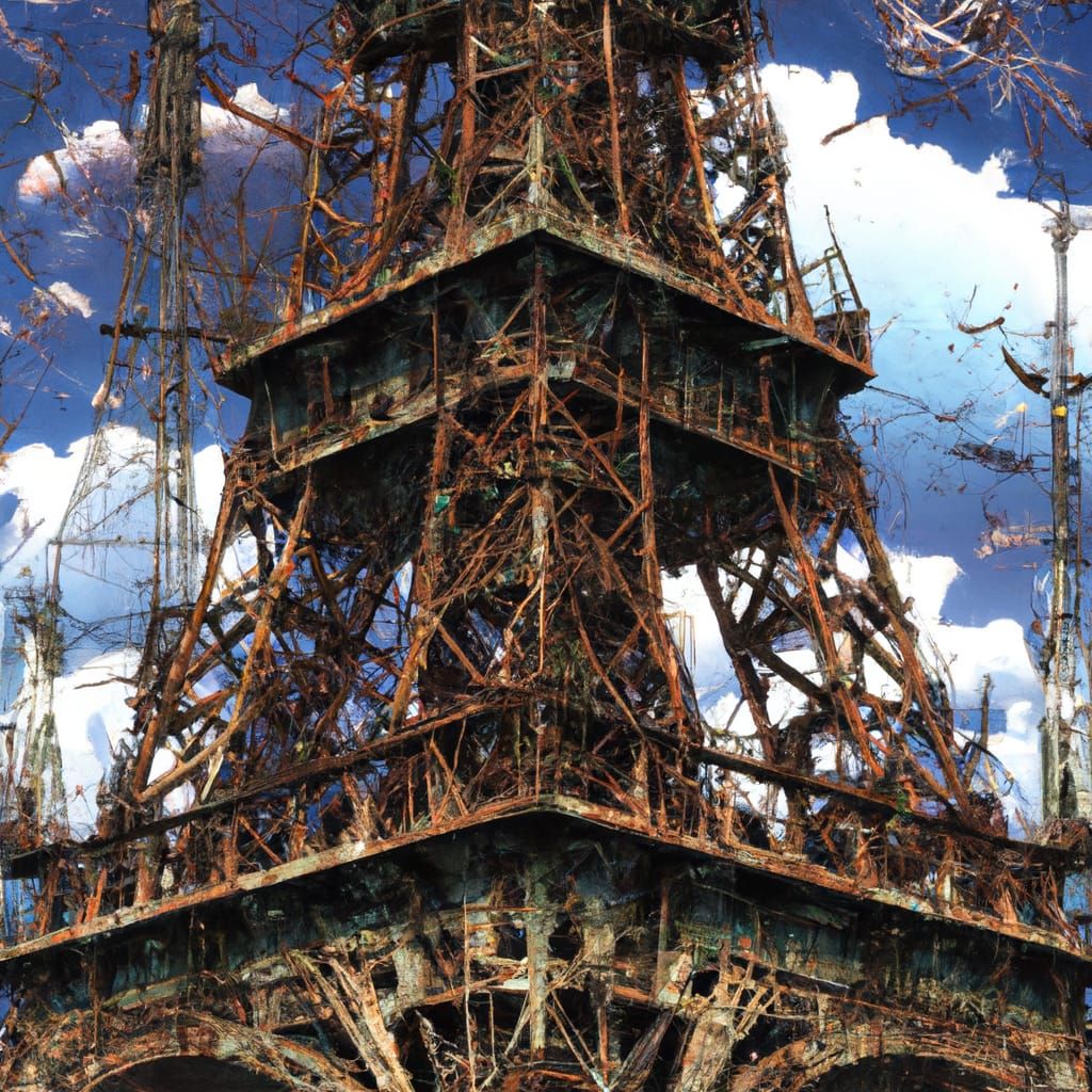 Post-Apocalyptic Eiffel Tower in Dark Fantasy Style