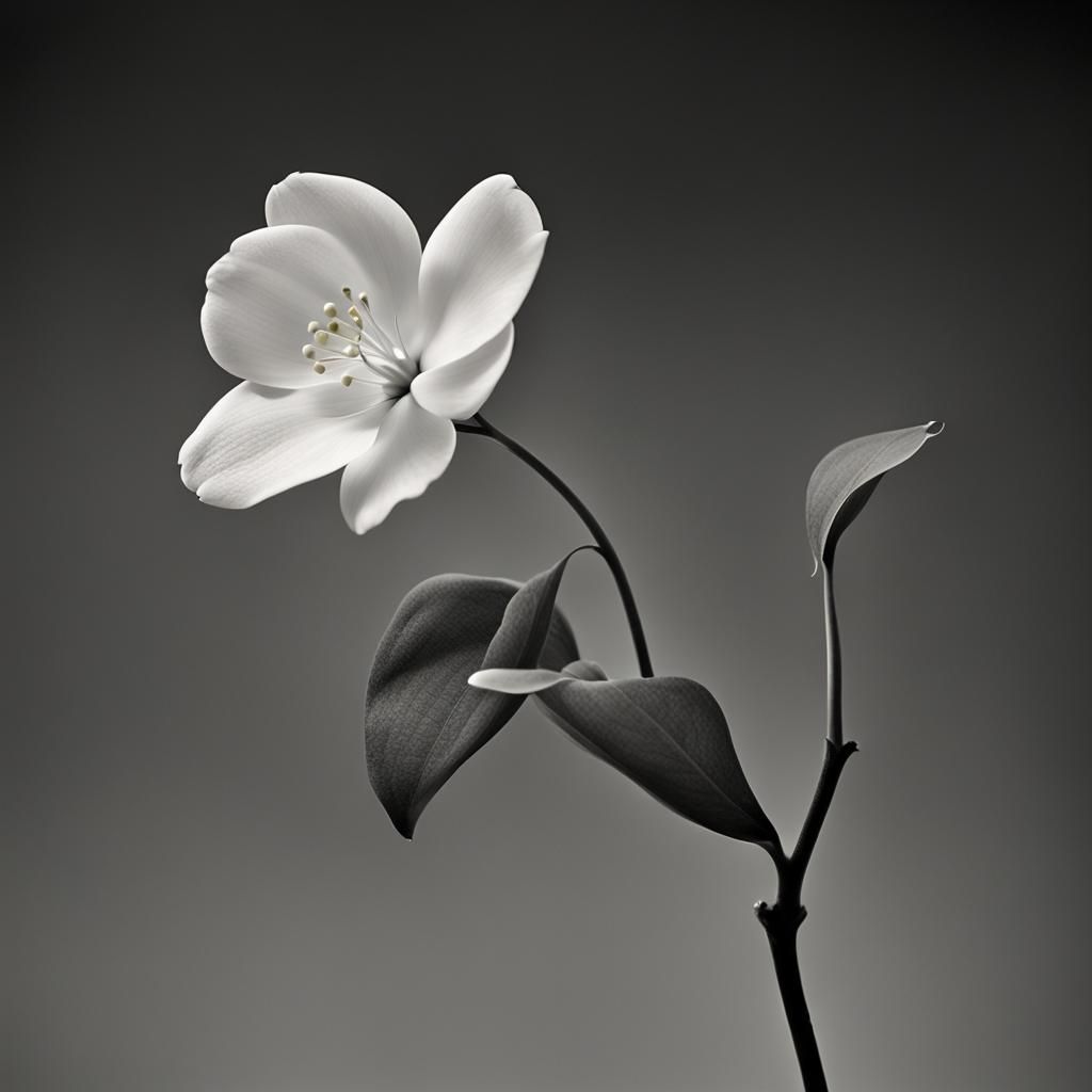 Minimalist White Flower Against Black Background