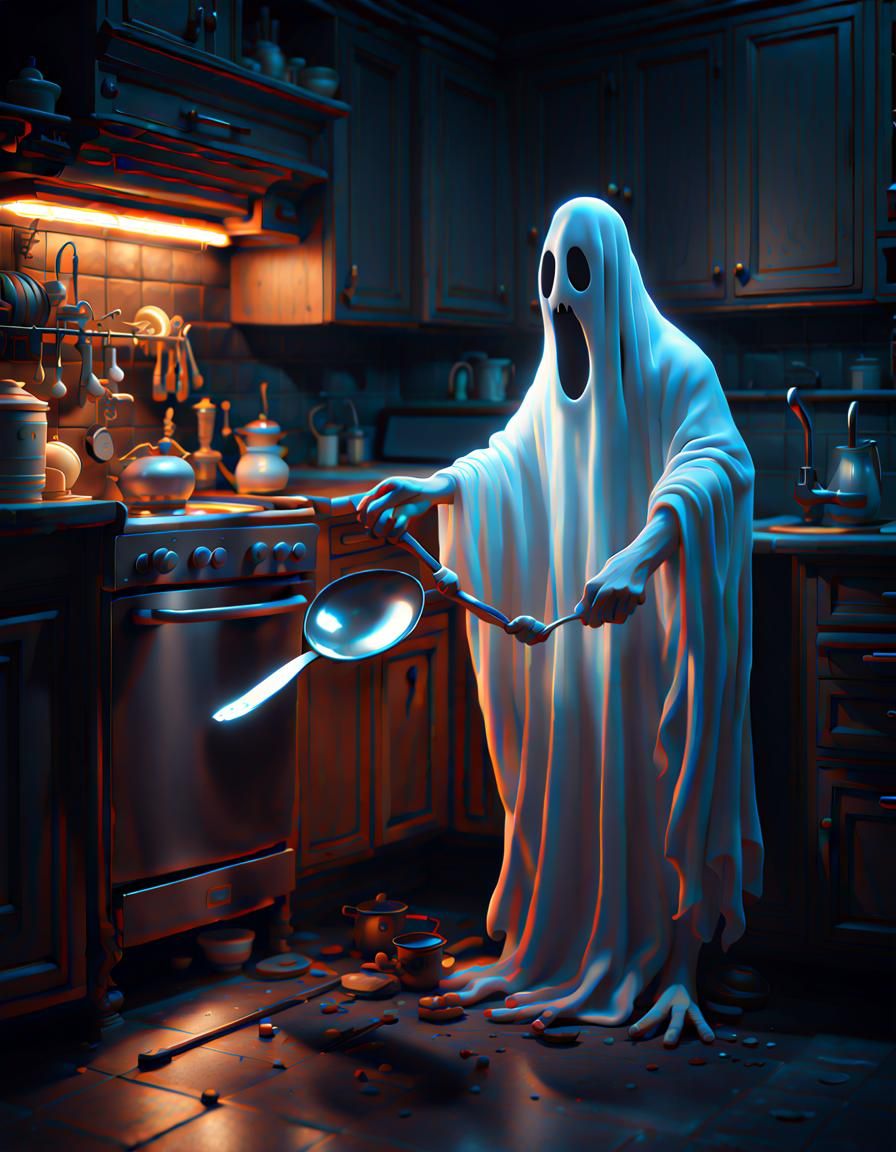 Ghostly Kitchen Portrait in Detailed Digital Art Style