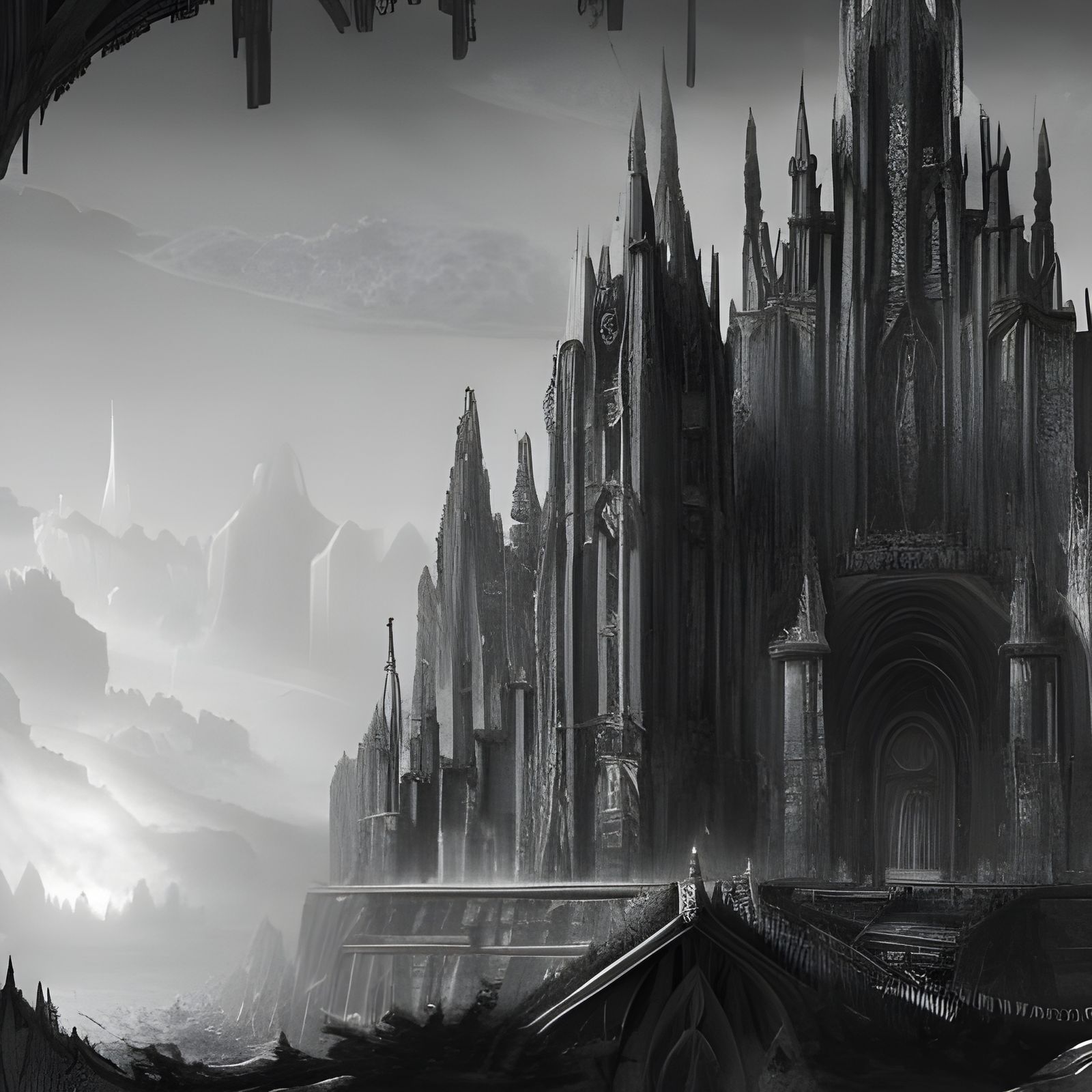 Detailed Black and White Cathedral