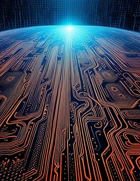 Intricate Digital Circuit Pattern in Cyber Art Style