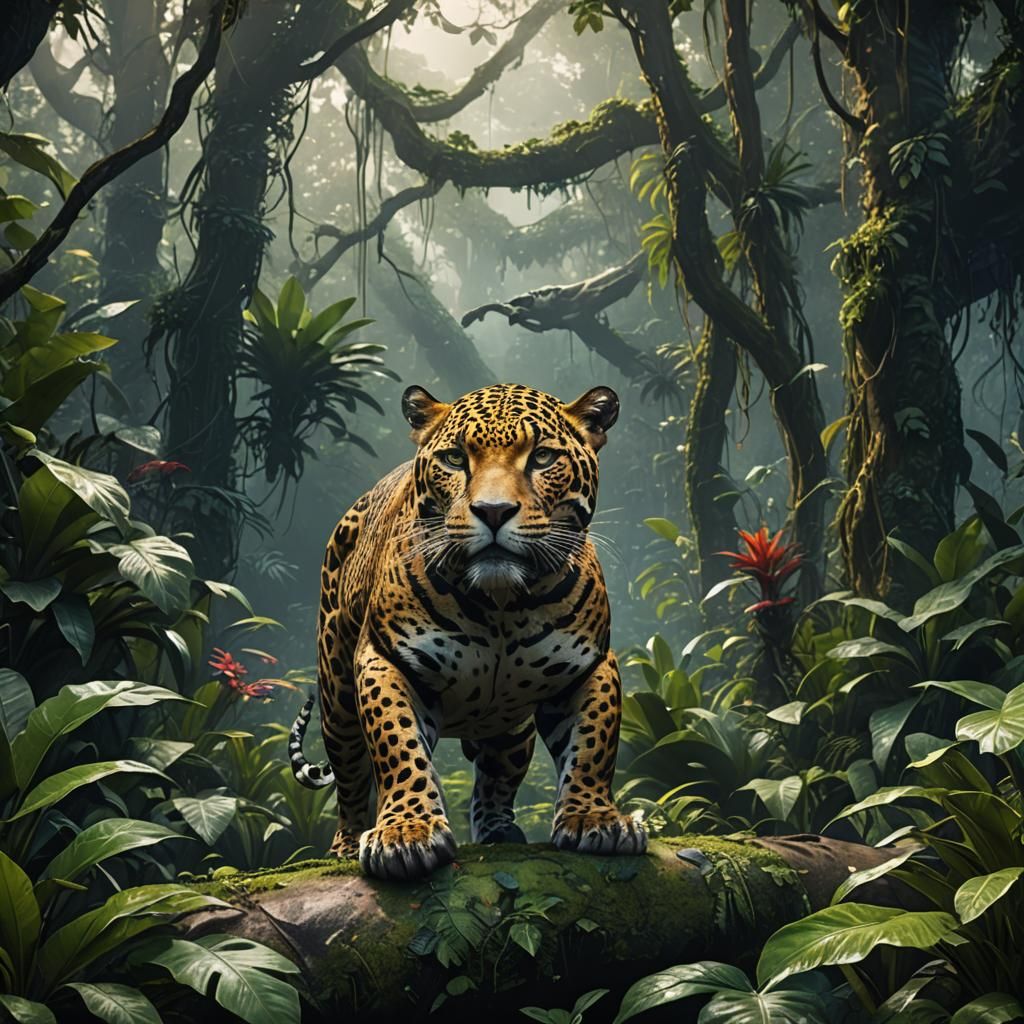 Jaguar in Jungle: Detailed Matte Painting