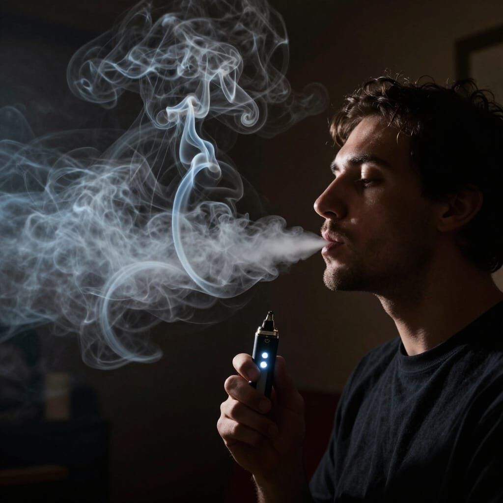 Man Creates Intricate Smoke Rings in Chiaroscuro Light