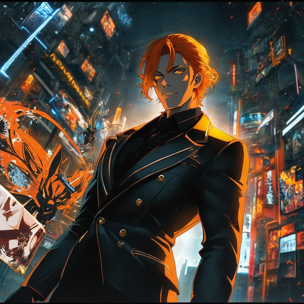 Handsome Anime Fox-Boy in Tokyo, Cel-Shaded Style