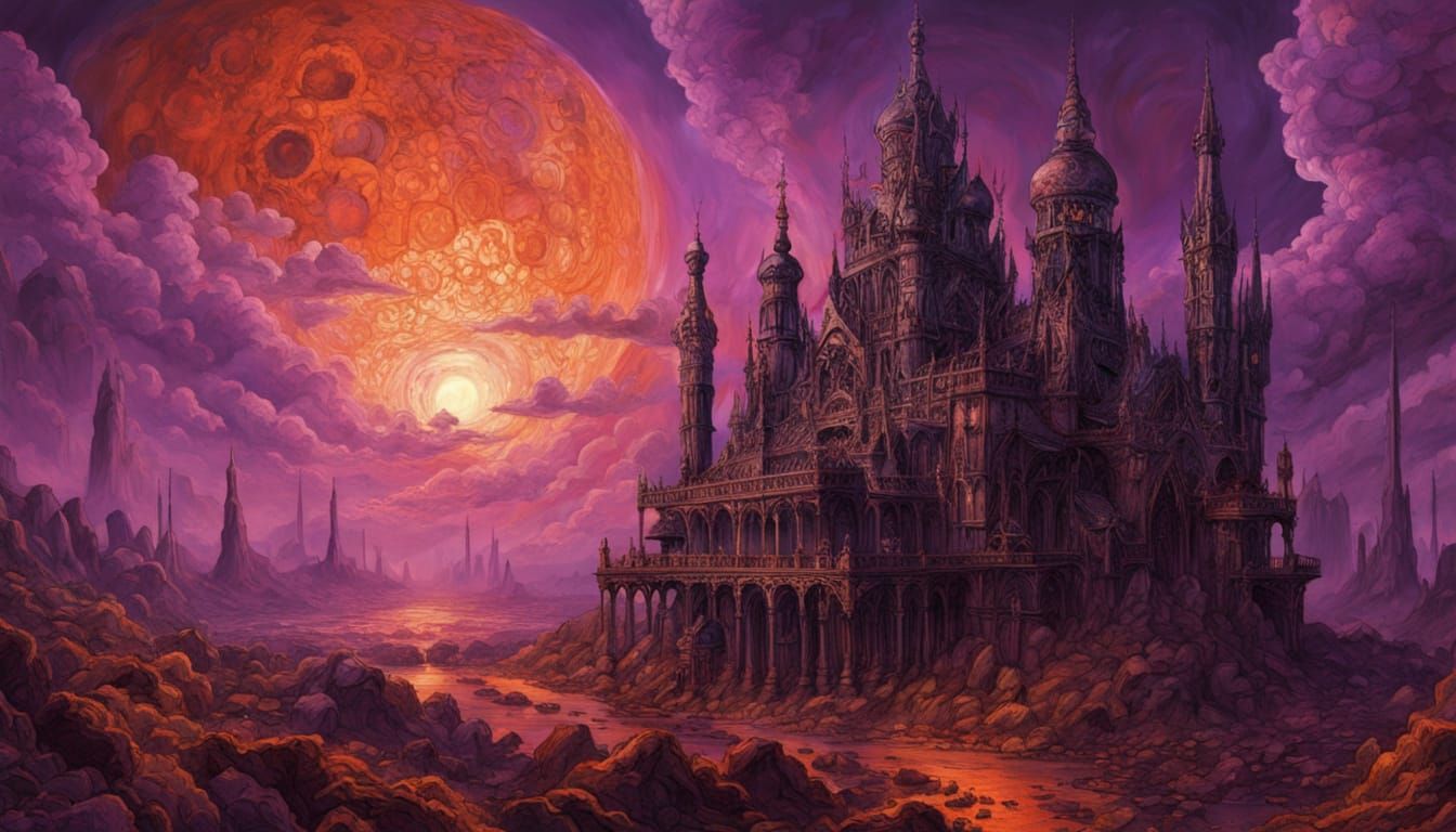 Gothic Synth Cathedral in Holographic Cosmic Illustration