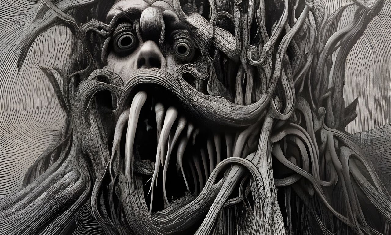 Screaming Man Emerges from Forest Floor: Horror Art