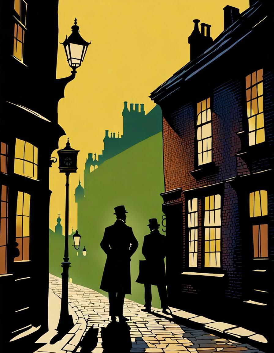 Sherlock Holmes Silhouette: 221B Baker Street Storybook Illu...