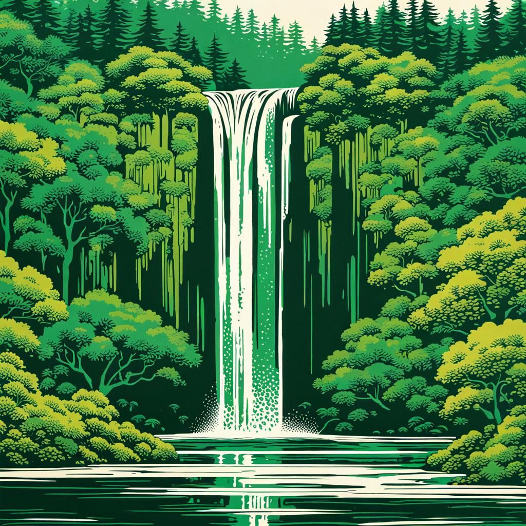 Green Waterfall Inspired by Hokusai and Fairey