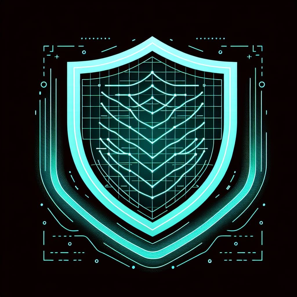 Cyberpunk Geometric Shield with Neon Accents and Grid Patter...