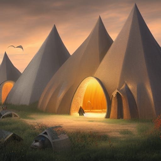 Prairie Village of Triangular Igloos: Matte Painting