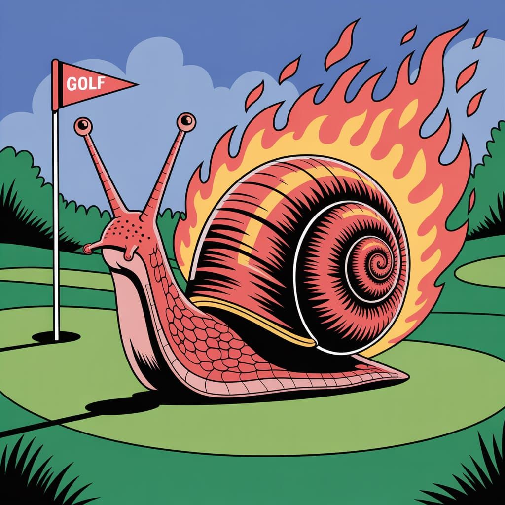 Cartoon Fire Snail Destroys Golf Course
