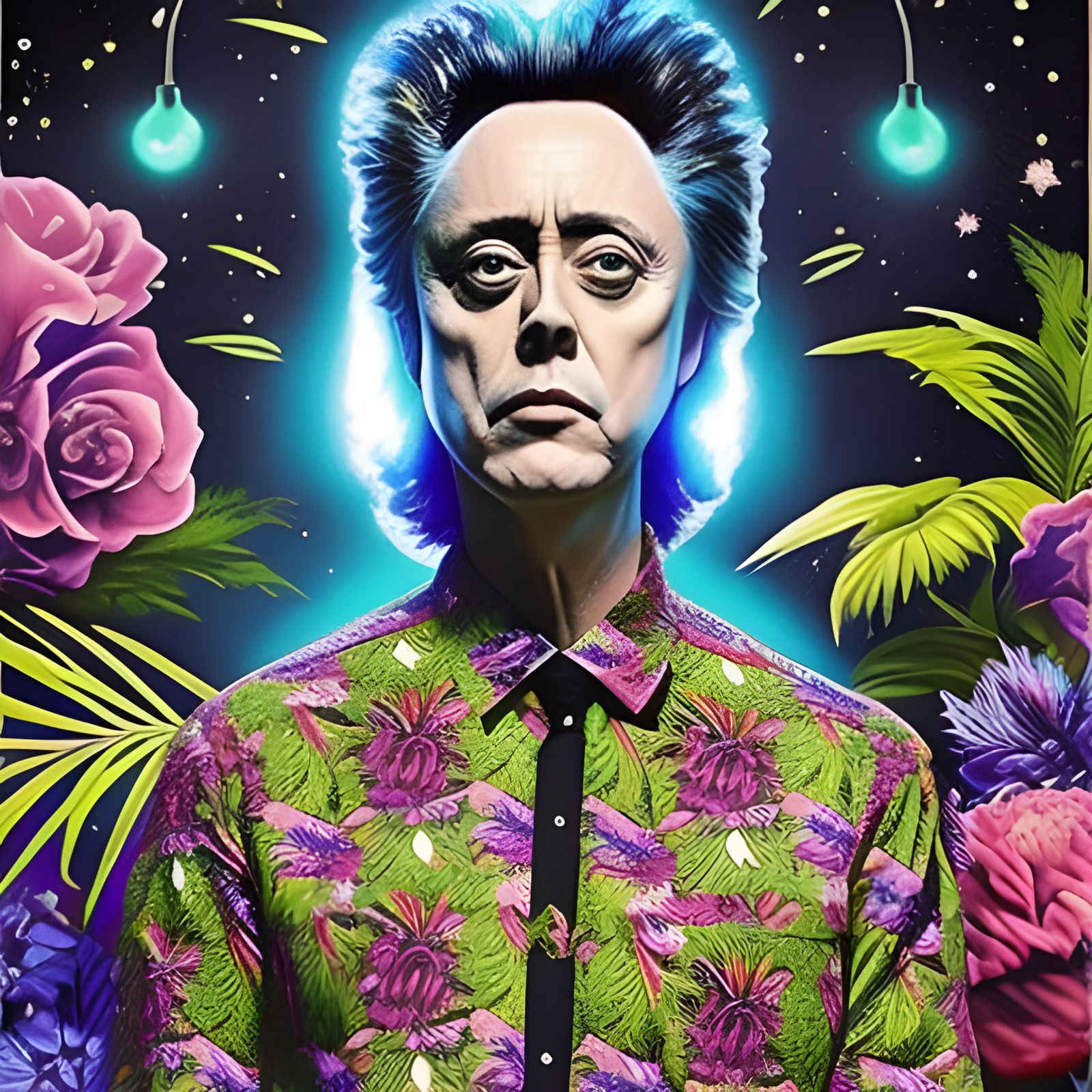Floral Shirt Portrait in Tim Burton Style