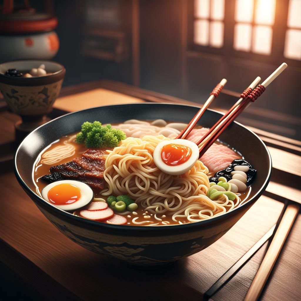 Ramen Bowl at Noodle Shop: Cinematic Digital Painting
