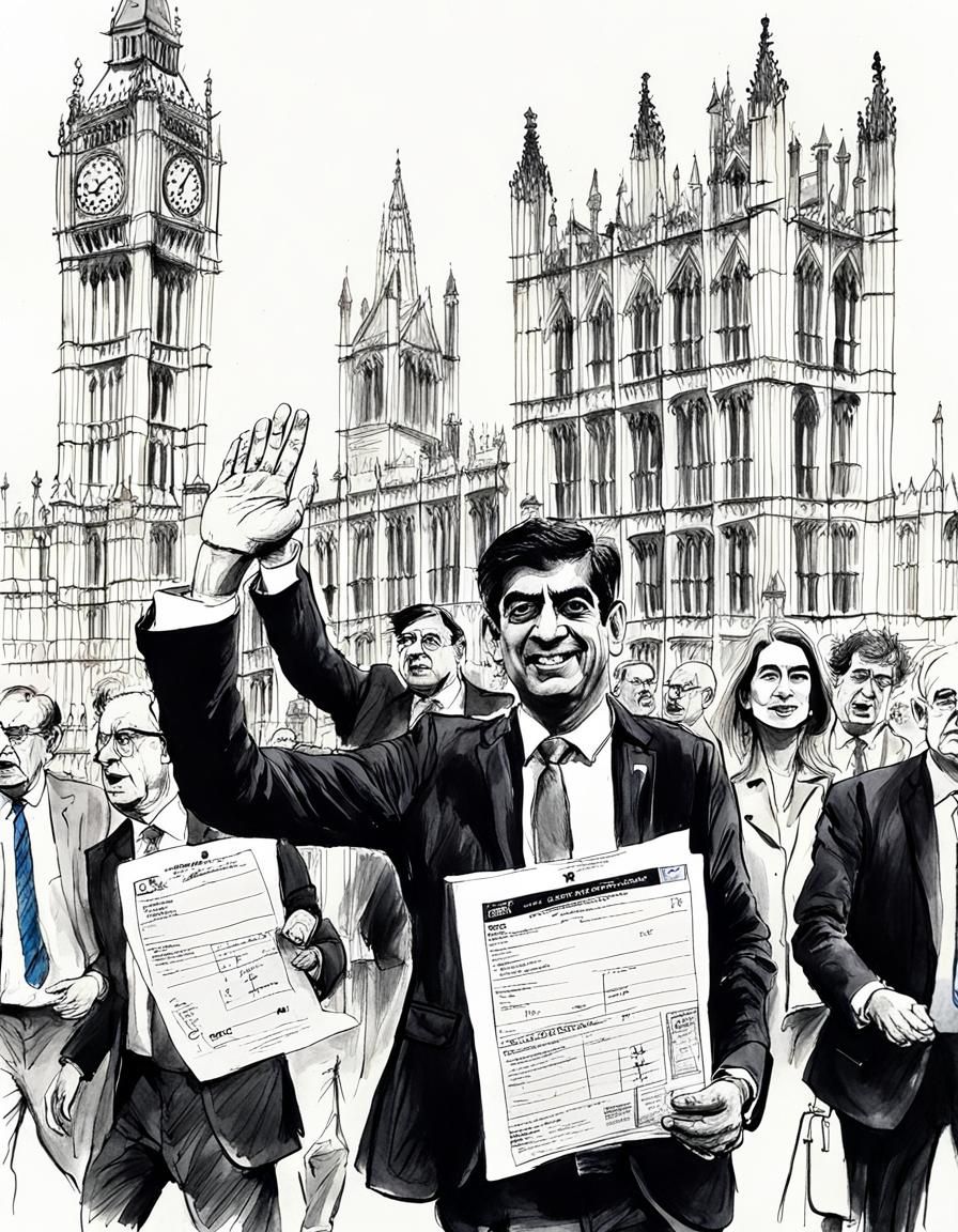 Rishi Sunak's Unhappy Exit: a Ralph Steadman-esque Illustrat...
