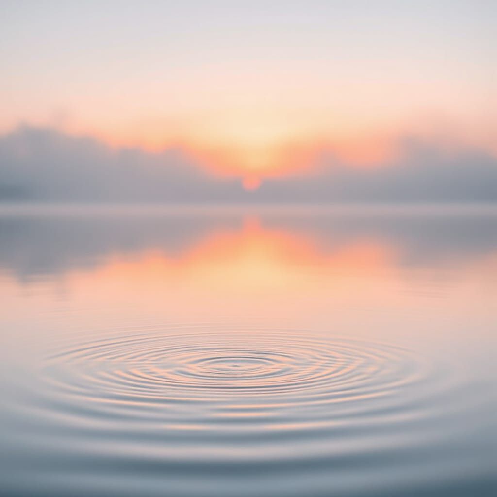 Serene Dawn Lake with Pastel Sunrise and Soft Fog