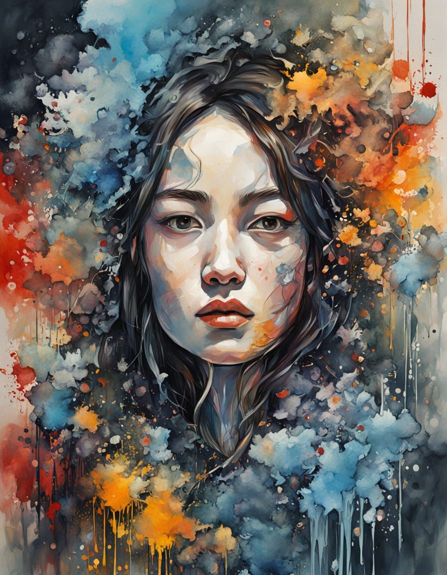 Medieval Korean Woman in Watercolor and Charcoal