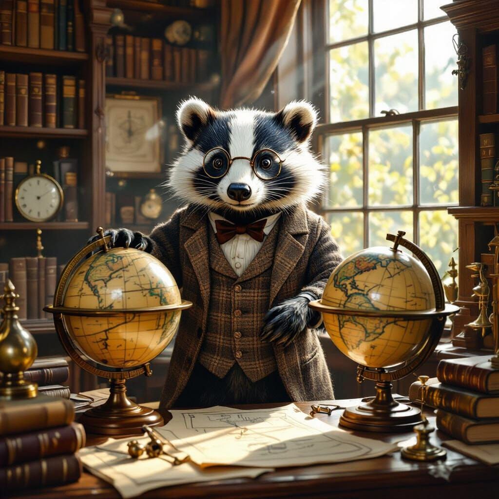 Victorian Badger Polishing Globes in Detailed Illustration
