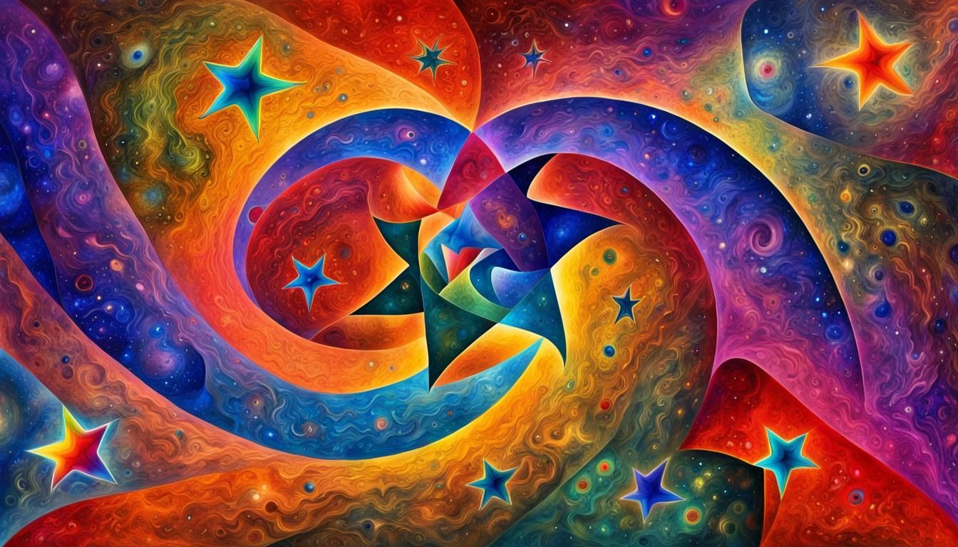 Cosmic Stars Dance in Rainbow Fractal Art