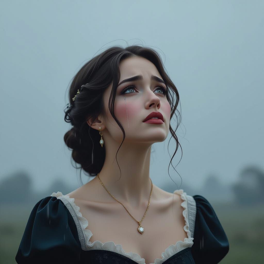 Melancholic Italian Woman in the Rain