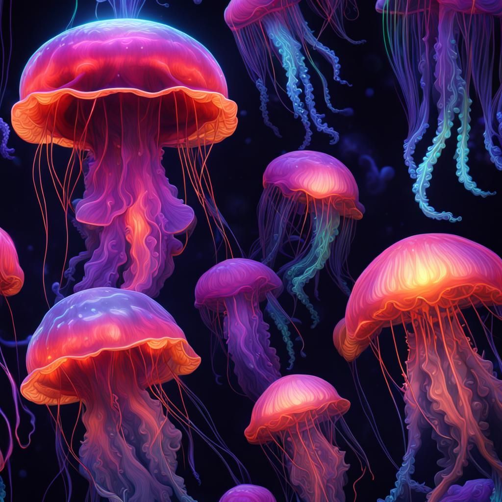 Neon Jellyfish in Blacklight Sea Life