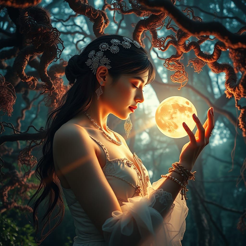 Transhumanist Woman in Mycelium Network: Digital Art