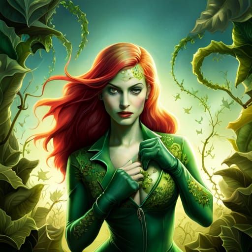 Hyperrealistic Poison Ivy Portrait with Glowing Eyes