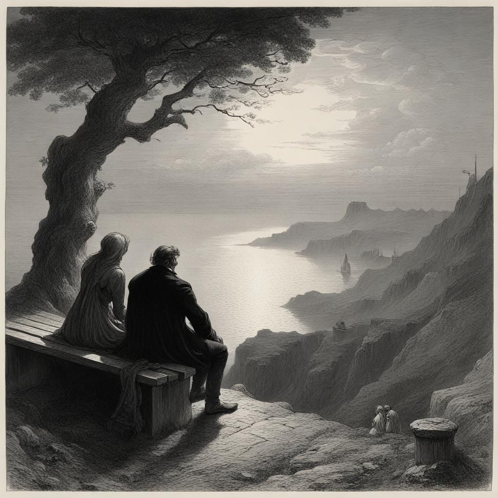 Couple Gazing at Sea, Gothic Horror Style