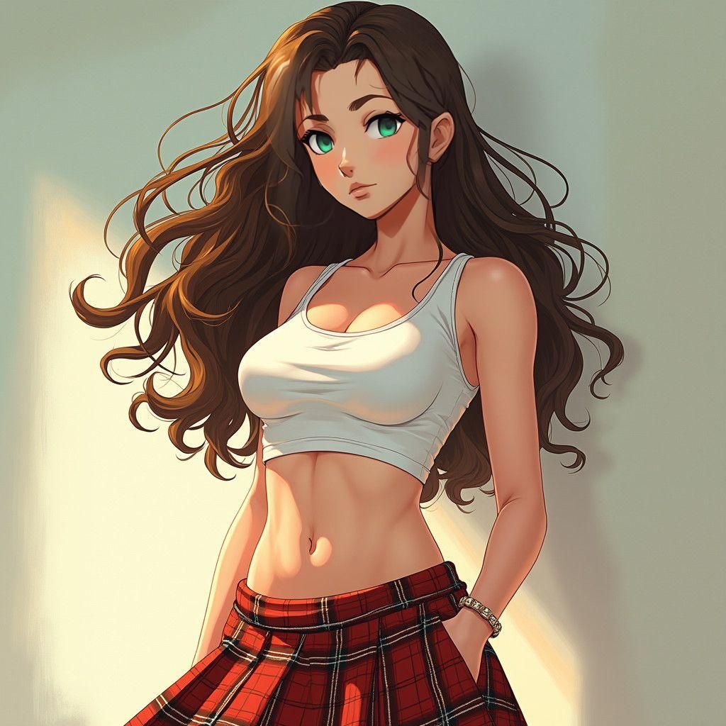 Anime Girl in Croptop: Cel-Shaded Manga Art