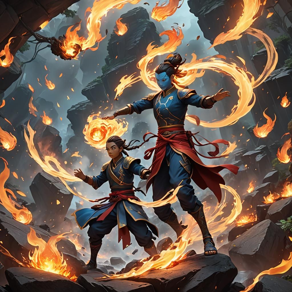 Avatar's Elemental Mastery in 3D Anime Style
