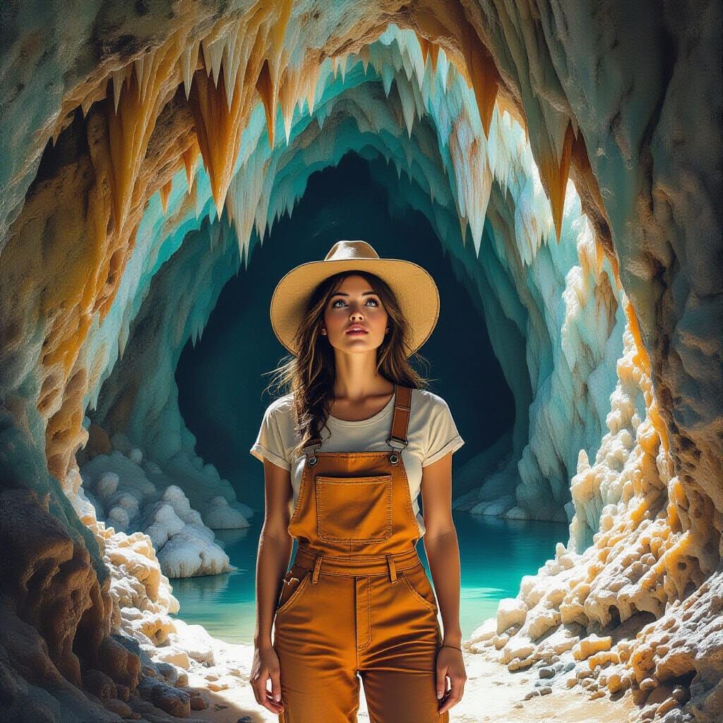 Mystical Cave Explorer in Painterly Style