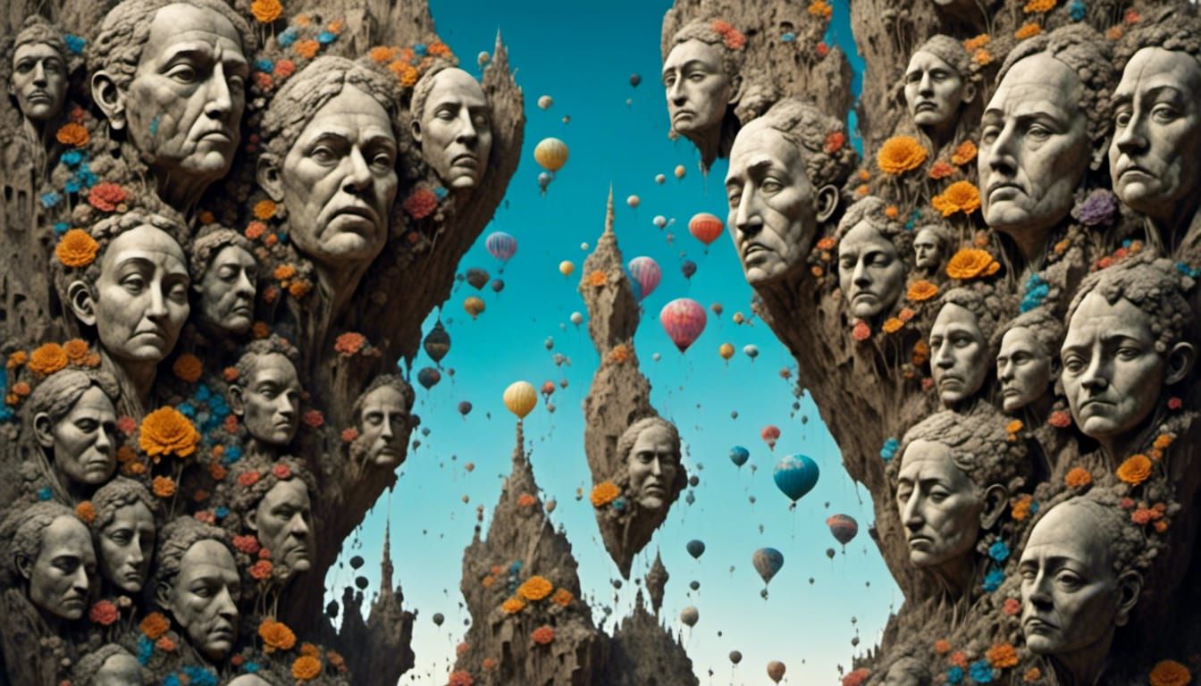 Cartoon Carvings on Granite Cliff Face