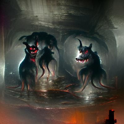 Sinister Three-Headed Dog in the Underworld