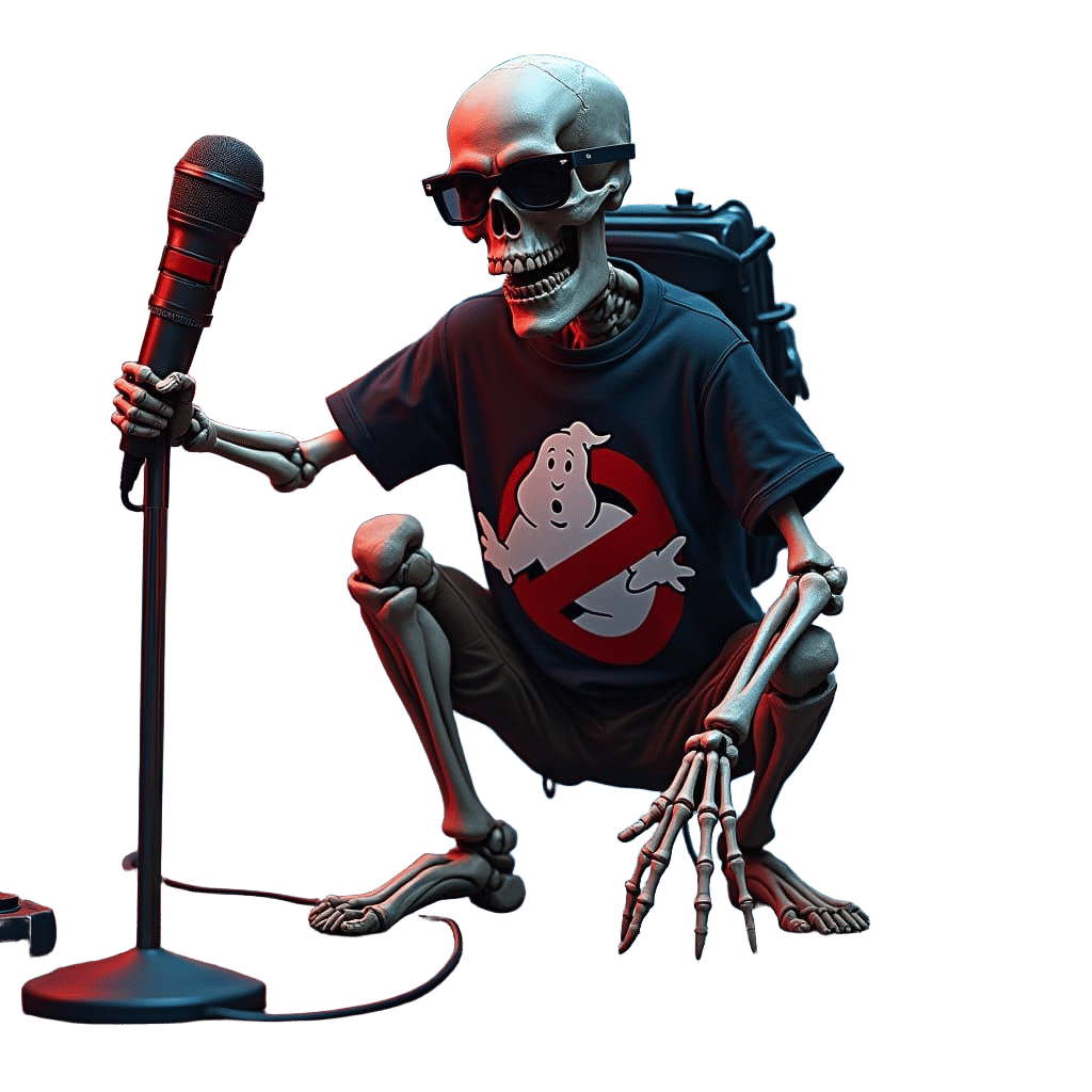 Skeleton Ghostbuster Does a Mic Drop: Detailed Color Sketch