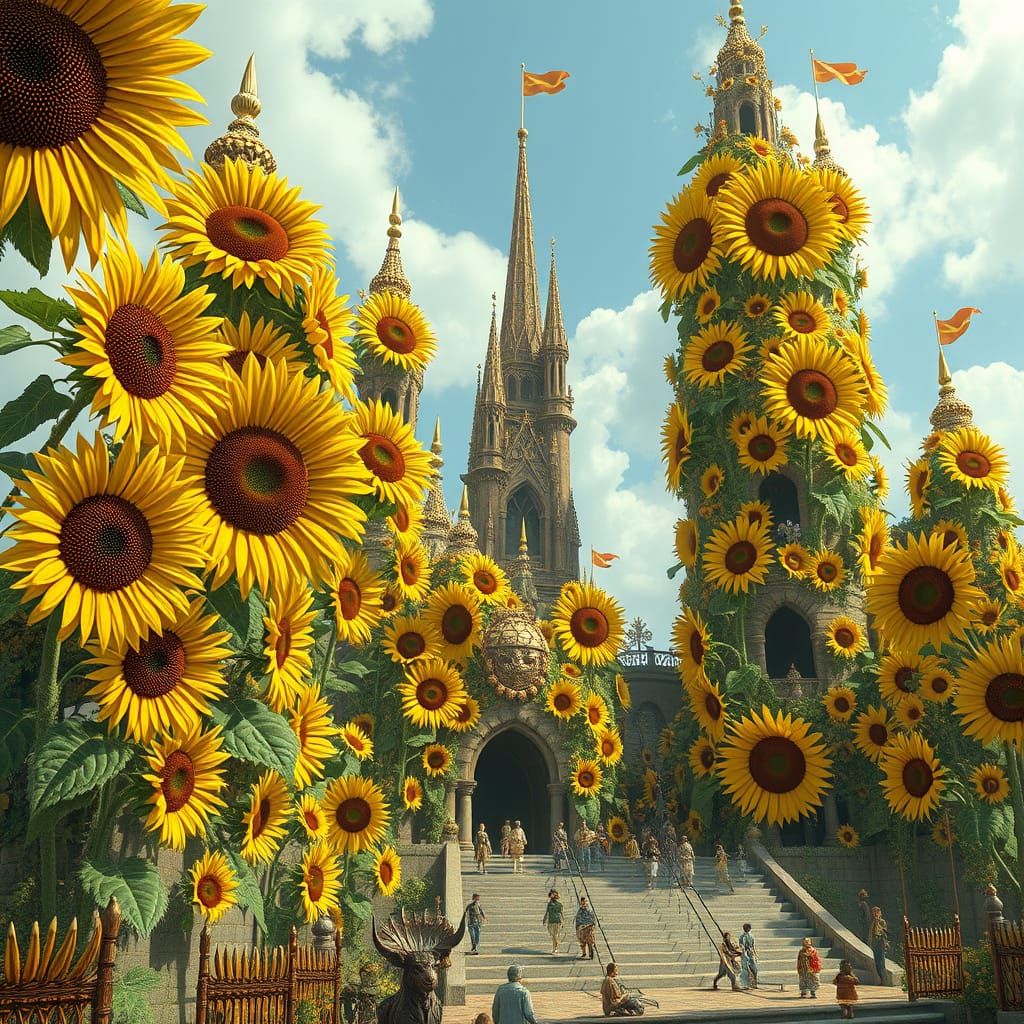 Giant Sunflower Tower Teeming with Cute Creatures in Hyperre...