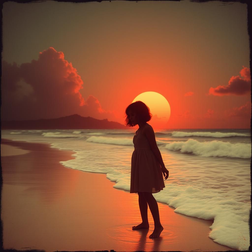 Tropical Beach Sunset: Muted Colors and Silhouette