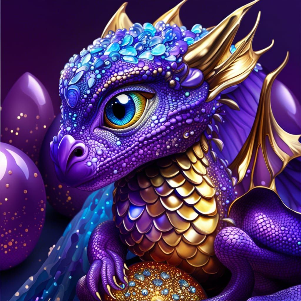 Purple and Gold Dragon Hatching From Egg
