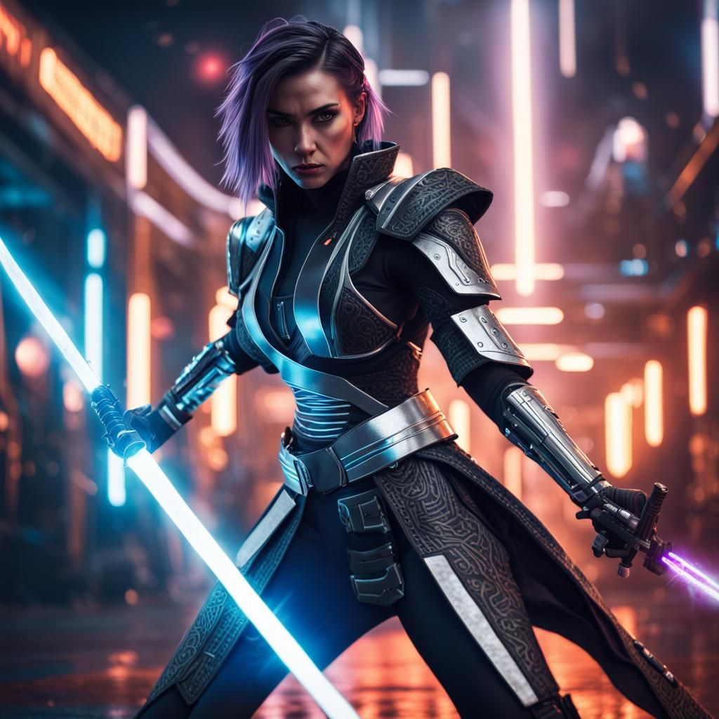 Cyberpunk Jedi Knight Cosplay with Plasma Sword