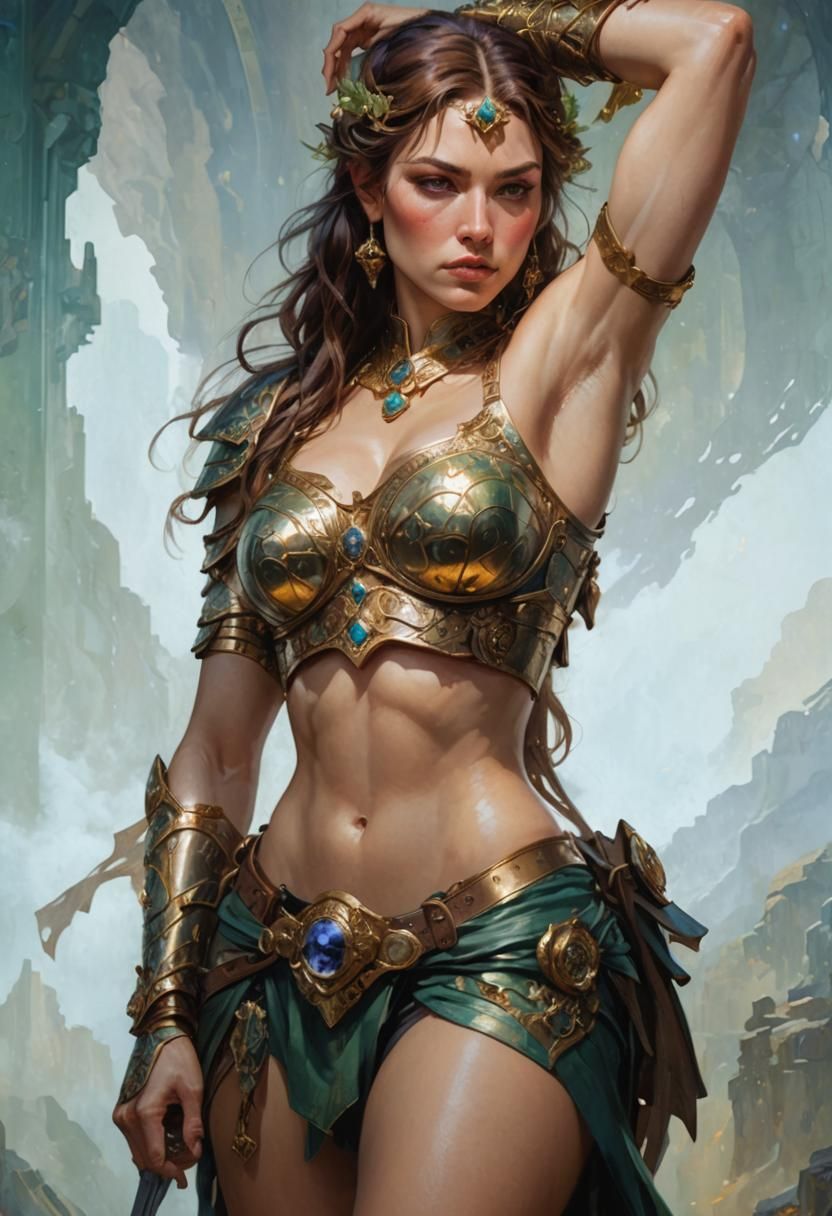 Confident Woman Warrior Portrait in Dark Fantasy Style