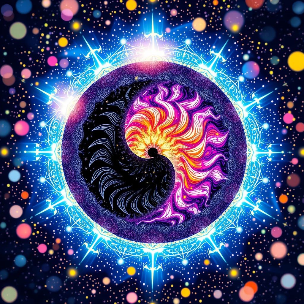 Yin-Yang Eye in Celestial Retina with Bokeh Lighting