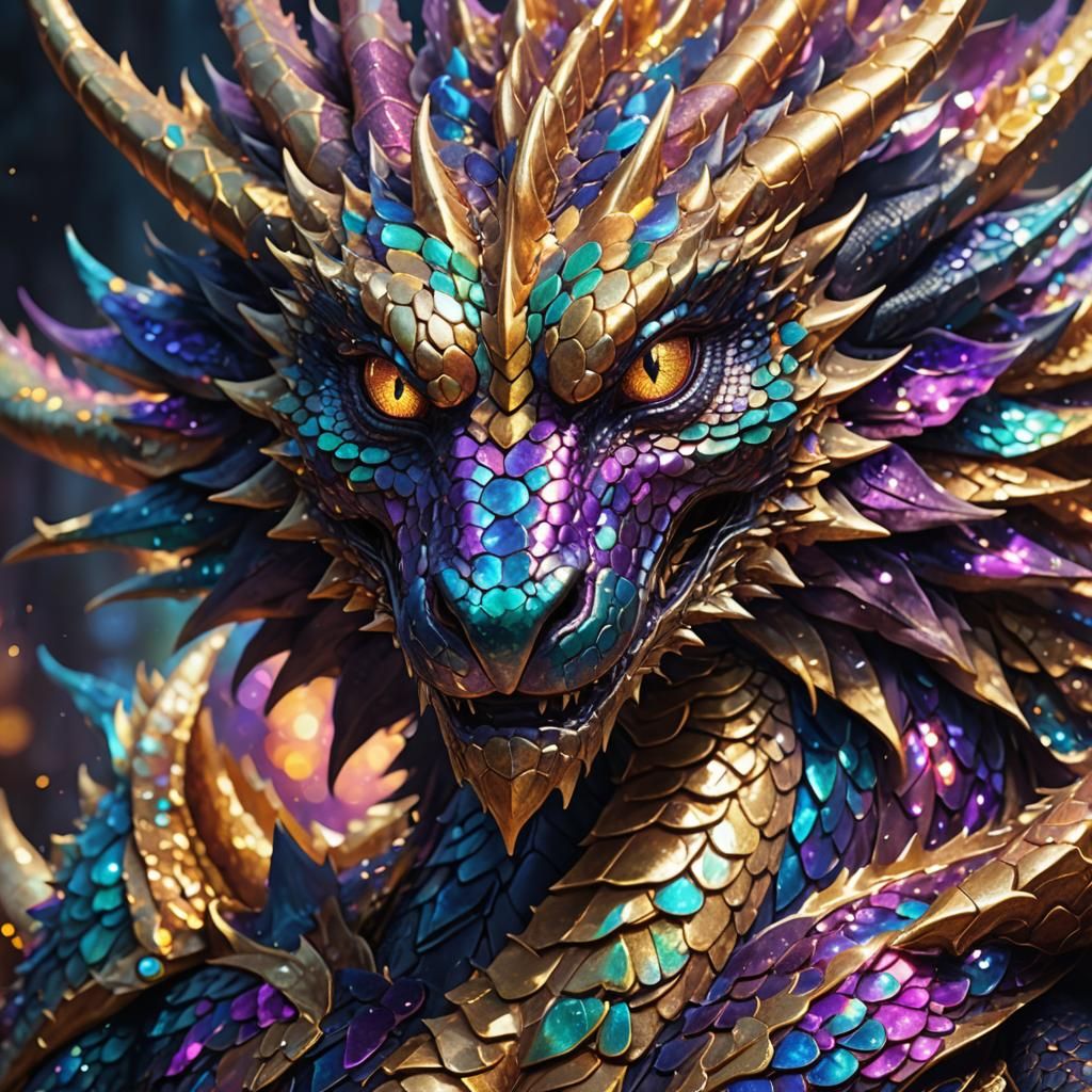 Iridescent Dragon Face in Detailed Fantasy Art